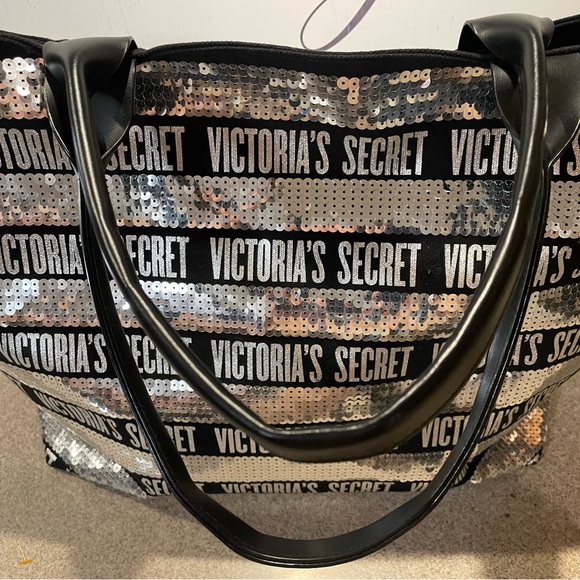 Victoria's Secret Handbags - Victoria's Secret Black and Silver Sequin Tote Bag